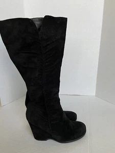 Mia Gelato Suede Riding Boots Black Leather Sz 8 Womens Knee High Stacked Heel - Picture 1 of 10