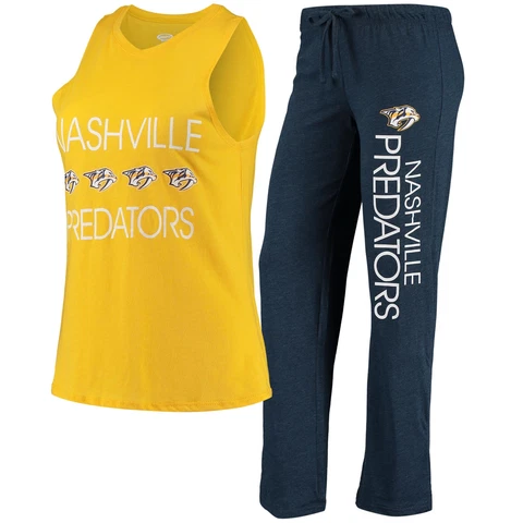Women's Concepts Sport Gold/Navy Nashville Predators Meter Tank Top & Pants Cover