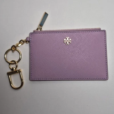 Tory Burch Delgado Cuero Portatarjetas de Crédito/ID con Cadena, Violeta Polvoriento / 519 Nuevo Foto 1 de 3