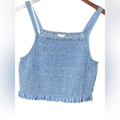 Camiseta sin mangas Copper Key azul cambray con volantes con volantes boho playa costera talla XL Foto 1 de 4