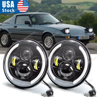 Faros LED redondos halo DRL para Mazda RX-7 fb 1979-1985 2 piezas 7" pulgadas Foto 1 de 4