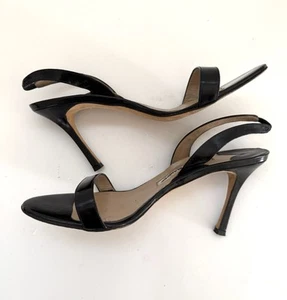 Manolo Blahnik schwarze Leder Slingback Stiletto Sandalen - Made in Italy (EU 39/9 - Bild 1 von 11