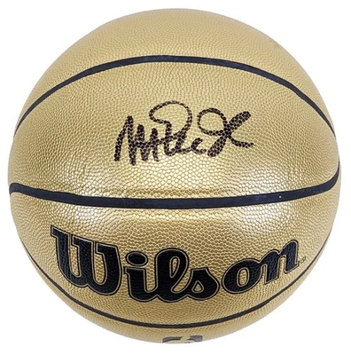 Lakers Magic Johnson Signed Gold Wilson 75th Anniversary Basketball BAS Witness - Image 1 of 2
