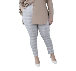 Penningtons Women Pull On Pants Plus Size 32 / 5X Plaid Beige Tan Stretch Modern - Picture 1 of 15
