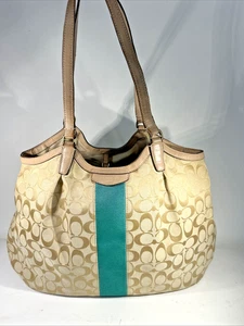 Borsa a tracolla Coach Signature kaki righe smeraldo Devin borsetta 28503 - Foto 1 di 22
