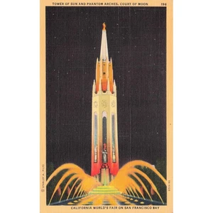 1940 Golden Gate Ausstellung Postkarte Turm Sonne Phantom Bögen San Francisco - Bild 1 von 2