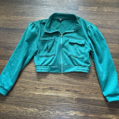 Chaqueta sudadera corta verde talla pequeña manga larga Foto 1 de 4