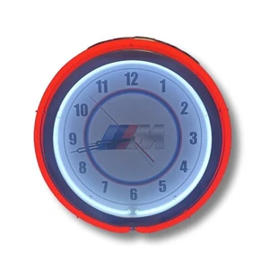 19" BMW M Series Sign Red Neon Clock Chrome Case Bavarian Motor Works - Picture 1 of 3