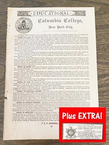 1887 COLUMBIA (King's) COLLEGE NYC De colección Universidad Impreso Anuncio ~ Presidente F.A.P.Barnard - Imagen 1 de 6