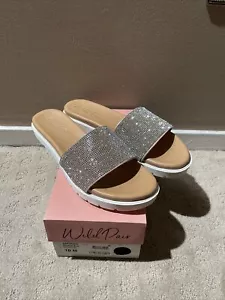 Wild Pair Sandali con Strass Argento-Bianco Safirah Slide. Tg 10. Nuovo con scatola! - Foto 1 di 12