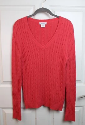 Suéter Pullover Kate Hill Coral 100% Algodón Cuello en V Tejido con Cable Largo Slv Talla LG Foto 1 de 3