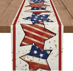 4Th of July Table Runner America Flag Stars Stripe Patriotic Table Runners Memor - Picture 1 of 5