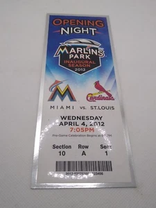 Miami Marlins vs St Louis Cardinals Game Ticket Opening Day (4.4.2012) - Picture 1 of 2