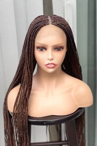 Box Hand Braided Wigs For Black Women Lace Front Braids Wig Baby Hair HD Closure - Picture 1 of 2