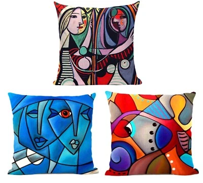 Picasso Inspired Square Throw Pillow Covers Multicolor Girl in Mirror 18"x18" - Image 1 of 2