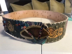 "Cinturón de 38"" de cuero boho caprichoso colores y formas" - Imagen 1 de 3