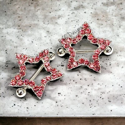 14g Par Rosa Brillo Circonita Estrella Escudo Pezón Anillos J2 Foto 1 de 4