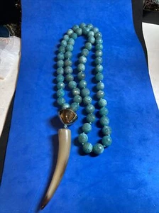 32” faceted blue stone necklace faux horn 4” b101 - Picture 1 of 6