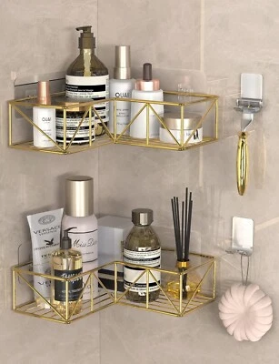 Carrito de Ducha Esquinero Dorado, Adhesivo Estante de Ducha Esquina Organizador de Ducha con Hoo Foto 1 de 4