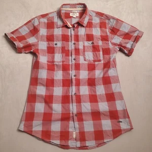 Lee Cooper Shirt Men's Medium Button Up Slim Fit Red Check Short Sleeve Western - Foto 1 di 9