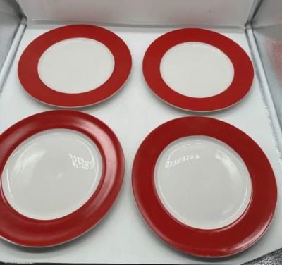 4 platos de cena Pfaltzgraff Kenna rojo y blanco 11104074 porcelana 10,5" redondos Foto 1 de 3