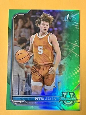 2022 Bowman University Devin Askew CAL TEXAS GREEN Refractor #/99 #25 Mater Dei - Image 1 of 2