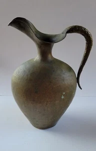 Vintage Marked Italian Handmade Hammered Metal Large Handled Water Pitcher Vase - Picture 1 of 21