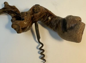 Vintage French Large Fruitwood Corkscrew Burled Grapevine Handle Wine Opener - Picture 1 of 4
