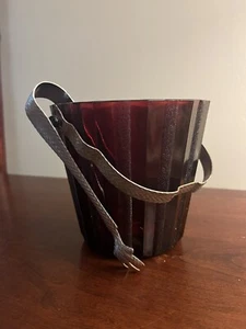 ROYAL RUBY ANCHOR HOCKING DEPRESSION ICE BUCKET PLUS TONGS - Picture 1 of 8