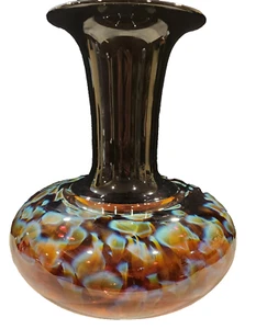 David Leppla Safari Brown/Amber & Teal Vase — Signed Leppla Unique Blown Glass - Picture 1 of 8