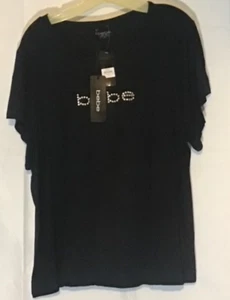 NWT Short Sleeve Black Top “bebe” in Rhinestones MSRP $44.00 Size 2X - Picture 1 of 3