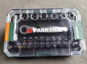 Parkside Socket & Bit Set 31pc 1/4"Sq Ratchet Drive - Colour Coded Bits - Picture 1 of 4