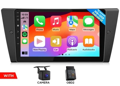 Radio estéreo para automóvil OBD+CAM+Android 14 3+32 Apple CarPlay WiFi para BMW Serie 3 E90 Foto 1 de 4