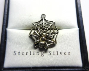 Vintage SOLID SILVER Spiders Web BRACELET CHARM, Pendant - Picture 1 of 2