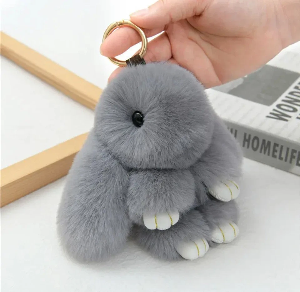 Adorable Fur Fluffy Bunny Rabbit Plush Toy Keyring Bag Charm Pendant Keychain