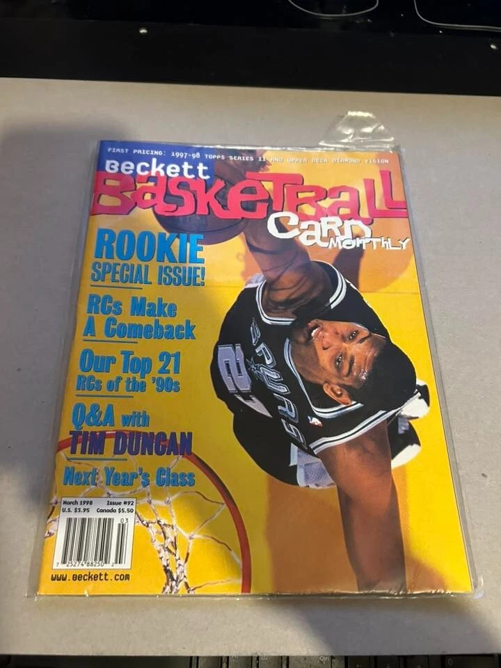 Beckett Basketball Card Monthly Tim Duncan March 1998 Issue # 92 - Image 1 of 1