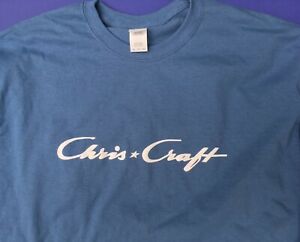 Chris Craft Boats Screen Printed Indigo Blue Long Sleeve T-Shirt 100% Cotton  