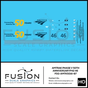 HO Scale Amtrak Phase V 50th Anniversary P42 46 Locomotive Decal Set - Picture 1 of 1