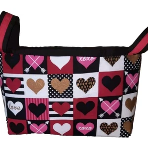 Bolso de mano/regalo/bolso de almacenamiento hecho a mano estampado de corazón/forro rojo y blanco 10x7,5x3 pulgadas - Imagen 1 de 4