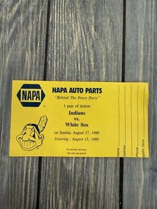 Vintage NAPA Auto Parts Indians Vs White Sox Ticket August 27 1989 Memorabilia - Picture 1 of 2