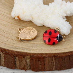 5 Cute Red Ladybird Gold Plated Design Charm Pendants with Enamel Detail - Picture 1 of 2