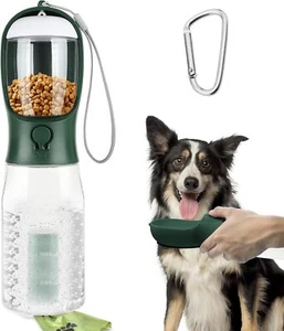 Portable Dog Water Bottle 20oz, Dog Water Dispenser with Food Container (Green) - Picture 1 of 6