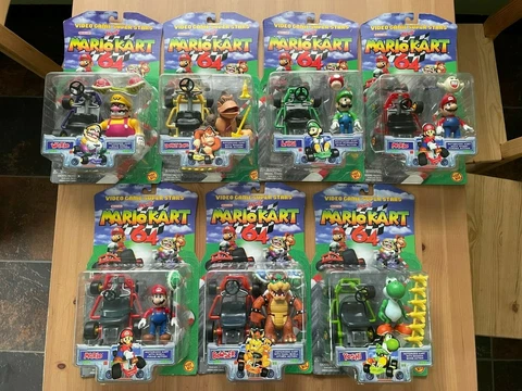 COMPLETE NIB ToyBiz Mario Kart 64 Figures COLLECTION Yoshi Bowser Mario DK Luigi Cover