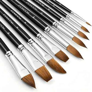 Watercolor Brushes Set-9pcs Professional Sable Hair Pointed Rounds For Artist - Picture 1 of 6