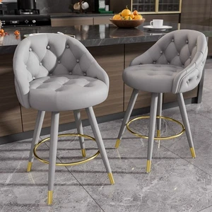 Set of 2 Velvet Swivel Bar Stools 26 Inch Counter Height Bar Stools Bar Chair - Picture 1 of 8