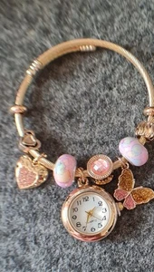 Gold Tone Charm Quatz Watch Expandable Bracelet - Picture 1 of 8