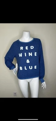 WILDFOX COUTURE RED WINE & BLUE BRUSHED FLEECE CREWNECK PULLOVER SWEATER SZ S - Image 1 of 4