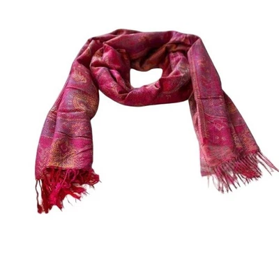 Bufanda de cachemira chal envolvente para mujer rosa fucsia floral flecos Foto 1 de 4