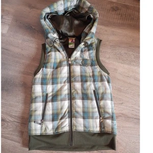 Burton Ladies Green Blue Plaid Ski Snowboard Hooded Vest S - Pockets, Warm - Picture 1 of 4