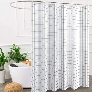 Fabric Shower Curtain, White and Black Geometric Resistant Waterproof 72 x 72... - Picture 1 of 7